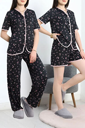 SeKa Milan 3'Lü Pijama Takımı Seti Siyahpembe - 50596.1857.