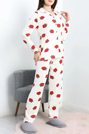 SeKa Milan Düğmeli Pijama Takımı Beyazçilek - 50728.1929.