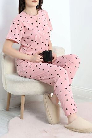 SeKa Manşetli Süprem Alt Üst Aynı Pijama Takımı Pembekalp - 50673.1961.