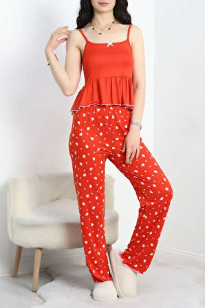 SeKa Milan İp Askılı Fırfırlı Pijama Takım Kırmızıbeyaz - 70186.1857.