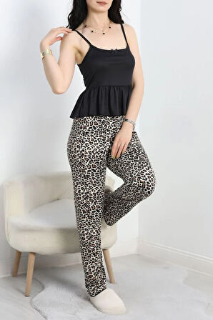 SeKa Milan İp Askılı Fırfırlı Pijama Takım Siyahkahve - 70186.1857.