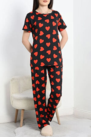 SeKa Milan Kumaş Alt Üst Aynı Pijama Takımı Siyahkırmızı - 50607.1048.