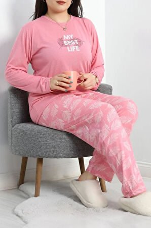 SeKa Viskon Büyük Beden Pijama Takımı Pembe - 50727.1049.