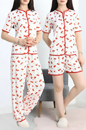 SeKa Milan 3'Lü Pijama Takımı Seti Beyazkiraz - 50596.1857.