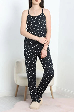 SeKa Milan Kumaş İp Askılı Pijama Takımı Siyahbeyaz - 50597.1857.