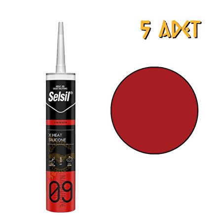 Selsil X 150 Derece Dayanıklı Isı Silikonu KIRMIZI 310 ml. - 5 Adet
