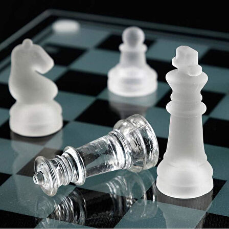 Senon Glass Chess Cam Satranç Takımı Kullanışlı Dekoratif Şık Hediyelik 20x20 cm