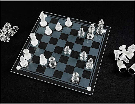 Senon Glass Chess Cam Satranç Takımı Kullanışlı Dekoratif Şık Hediyelik 20x20 cm