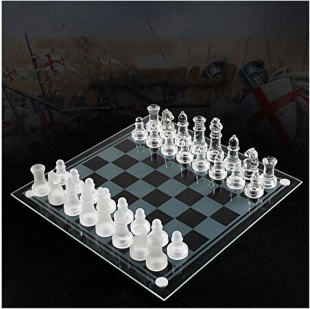 Senon Glass Chess Cam Satranç Takımı Kullanışlı Dekoratif Şık Hediyelik 25x25 cm