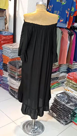 Kadın Yazlık Her Bedene Uyumlu Madonna Yaka Senora Elbise (46 BEDENE KADAR UYUMLUDUR)