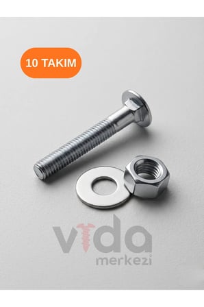 1/4X50 Mm Yuvarlak Başlı Kasa Civatası + Somun + Pul (10 Takım)