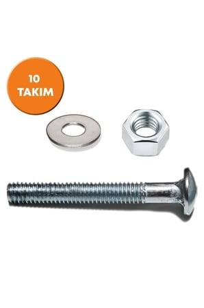 1/4x80 mm Yuvarlak Başlı Kasa Civatası + Somun + Pul (10 Takım)