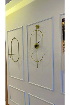 Gold Serenity Büyük Boy ( 30x80cm )-modern Dekoratif Metal Duvar Saati
