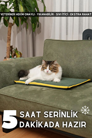 pawdaz Serin (60X40CM) - 4 Mevsim Kedi/ Köpek Matı, Sıcak Veya Soğuk Kullanılabilen Minder Yatak (haki)