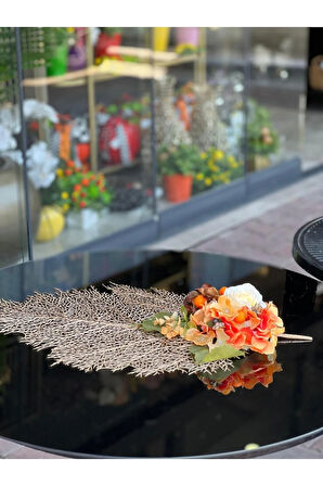 Turuncu yapay çiçekli şık amerikan servis seti, zarif ve kullanışlı tasarım - 57 x 50 cm