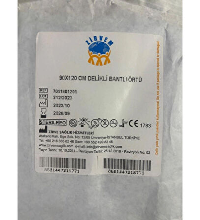 SERVİYET STERİL DELİKLİ YAPIŞKANLI ÖRTÜ 90X120 - 25 ADET