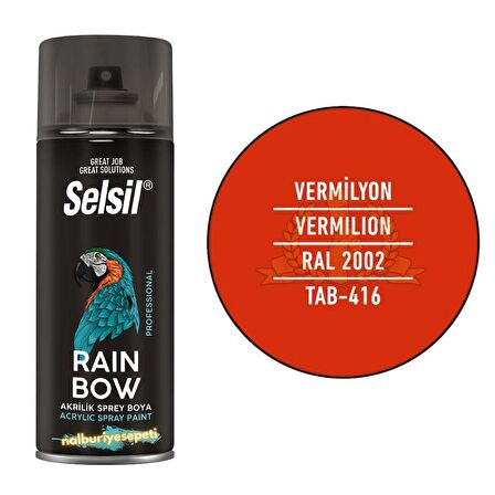 Selsil Rainbow Akrilik Sprey Boya VERMİLYON KIRMIZI 400 ml. - RAL2002