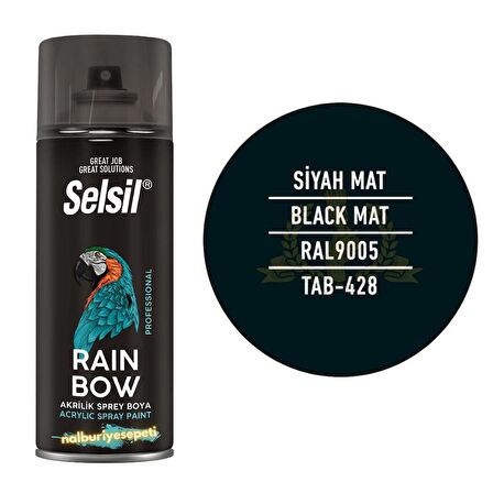 Selsil Rainbow Akrilik Sprey Boya MAT SİYAH 400 ml. - RAL9005