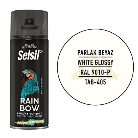 Selsil Rainbow Akrilik Sprey Boya PARLAK BEYAZ 400 ml. - RAL9010