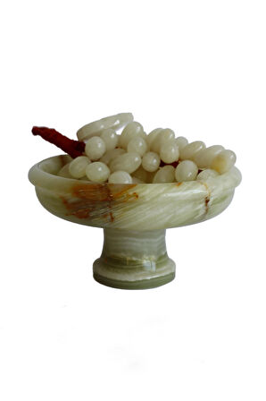 Oniks Doğal Taş Üzüm Seti 6’’ Ayaklı Çanak ile 50 Taneli Üzüm. El Yapımı, Feng Shui Dekor
