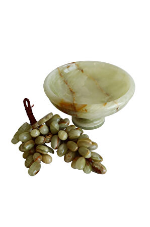Oniks Doğal Taş Üzüm Seti 6’’ Ayaklı Çanak ile 50 Taneli Üzüm. El Yapımı, Feng Shui Dekor