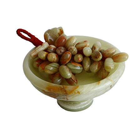 Oniks Doğal Taş Üzüm Seti 6’’ Ayaklı Çanak ile 50 Taneli Üzüm. El Yapımı, Feng Shui Dekor