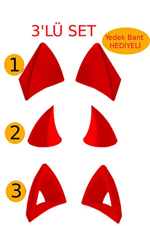 Kask süsü -3 lü set Kedi kulağı,kask boynuzu ve Rüzgar Tutmaz kedi kulağı sağ sol takım-kırmızı