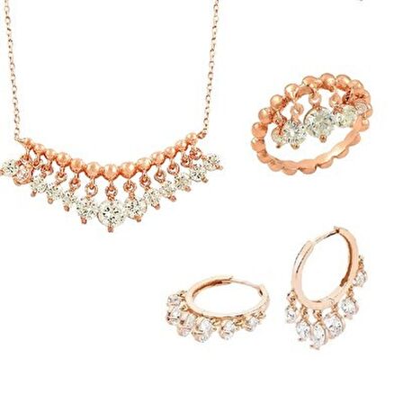 Rose shakira zirkon taşlı üçlü set