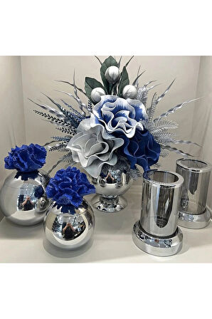 Yapay Çiçekli 5 Parça Set Gümüş No:2