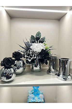 Yapay Çiçekli 5 Parça Set Gümüş No:11