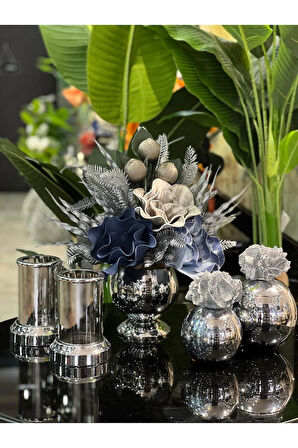 Yapay Çiçekli 5 Parça Set Gümüş No:12