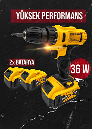 Moonshop 36 Watt 26 Parça Setli Darbesiz Matkap Çift Bataryalı 24 Ay Garantili Ürün...