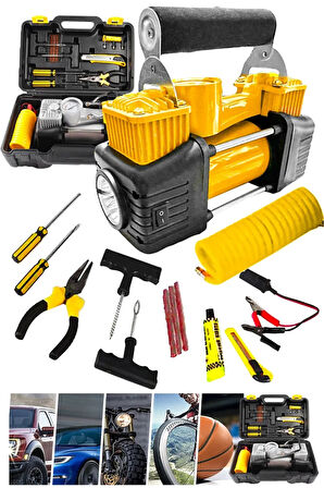 Profesyonel 730P Çift Pistonlu 12 V 150 Psi Dakikada 95 Lt Araç Araba Lastik Bot Şişirme Kompresörü