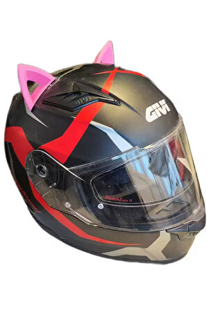 Kask Süsü -3 Lü Set Kedi Kulağı,kask Boynuzu Ve Rüzgar Tutmaz Kedi Kulağı Sağ Sol Takım Pembe