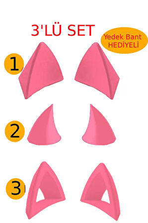 Kask Süsü -3 Lü Set Kedi Kulağı,kask Boynuzu Ve Rüzgar Tutmaz Kedi Kulağı Sağ Sol Takım Pembe