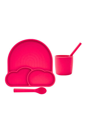 BABYCHEFS %100 PREMIUM SİLİKON 4'LÜ MAMA SETİ VAKUM SİSTEMLİ PEMBE