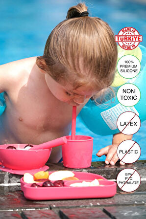 BABYCHEFS %100 PREMIUM SİLİKON 4'LÜ MAMA SETİ VAKUM SİSTEMLİ PEMBE