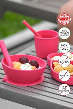 BABYCHEFS %100 PREMIUM SİLİKON 4'LÜ MAMA SETİ VAKUM SİSTEMLİ PEMBE