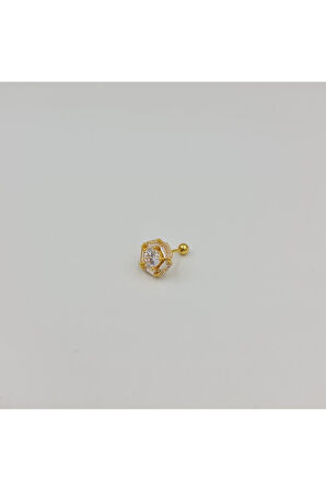 Cerrahi Çelik Gold Baget Taşlı Küpe Tragus Helix Kıkırdak Piercing