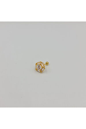 Cerrahi Çelik Gold Baget Taşlı Küpe Tragus Helix Kıkırdak Piercing