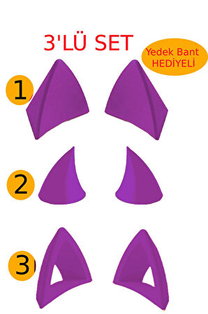 Kask süsü -3 lü set Kedi kulağı,kask boynuzu ve Rüzgar Tutmaz kedi kulağı sağ sol takım MOR