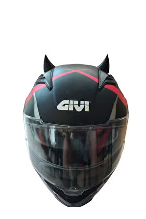 Kask süsü -3 lü set Kedi kulağı,kask boynuzu ve Rüzgar Tutmaz kedi kulağı sağ sol takım-siyah