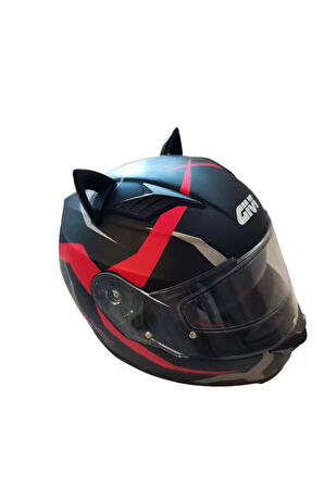 Kask süsü -3 lü set Kedi kulağı,kask boynuzu ve Rüzgar Tutmaz kedi kulağı sağ sol takım-siyah