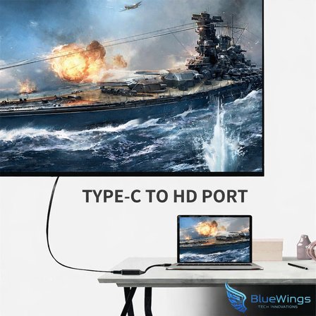 Blue Wings 4K Ultra Hd Usb-C To HDMI Dönüştürücü Adaptör – Type-C Görüntü Aktarıcı Kablo (Thunderbolt 3/4 Uyumlu – Macbook, Laptop, Telefon ve Tablet Için)