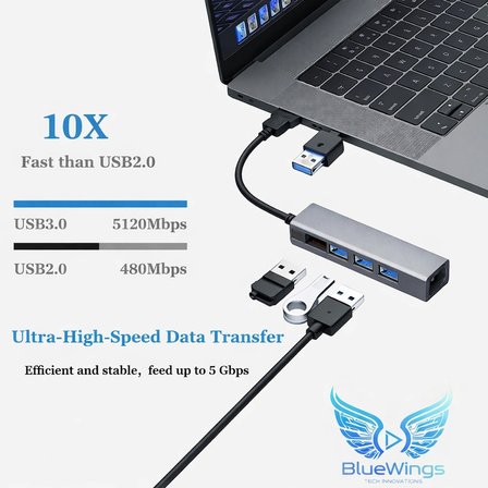 Blue Wings Multi Girişli USB Type-C Ethernet Adaptör 3 Port USB 3.0 Hub RJ45 Gigabit 1000 Mbps Lan Dönüştürücü MacBook / Laptop Uyumlu