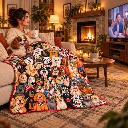 Sevimli Dostlar | Köpek Desenli | %100 Polar TV Battaniyesi 130x170CM Büyük Boy
