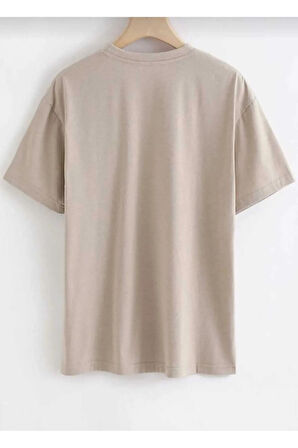 sevimli kedi baskılı oversize basic o yaka unisex t-şhirt