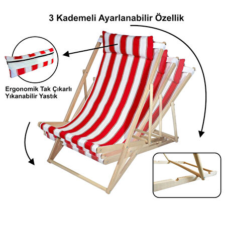  Ahşap Ahşap Katlanır Şezlong Bahçe/balkon/teras/plaj 3 Kademe Ayarlı Şezlong Kırmızı