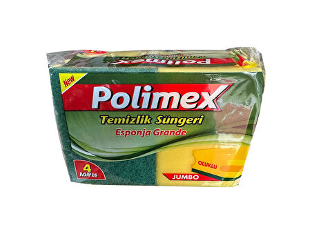 Polimex 4'lü Endüstriyel Büyük Boy Oluklu Bulaşık Süngeri - 4,5 x 9 x 12 Cm. - 4 Adetlik Paket