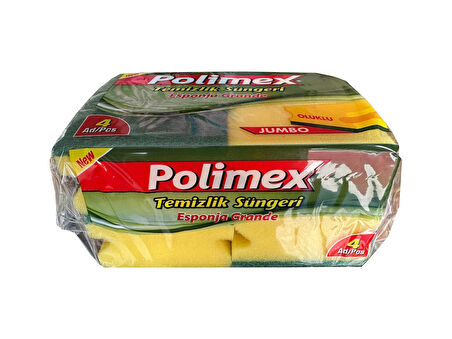 Polimex 4'lü Endüstriyel Büyük Boy Oluklu Bulaşık Süngeri - 4,5 x 9 x 12 Cm. - 4 Adetlik Paket